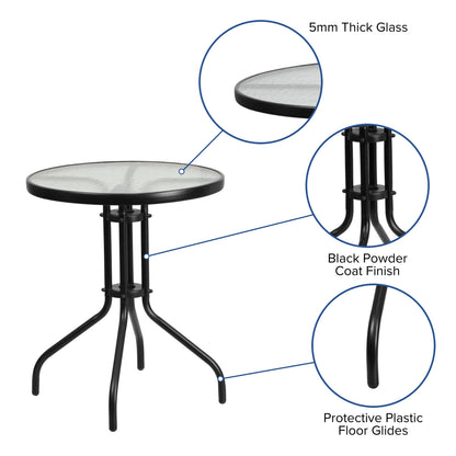 Flash Furniture TLH-0701303C-GY-GG 3 Piece Patio Dining Set - 23.75" Round Glass Table, 2 Gray Flex Stack Chairs - View 3