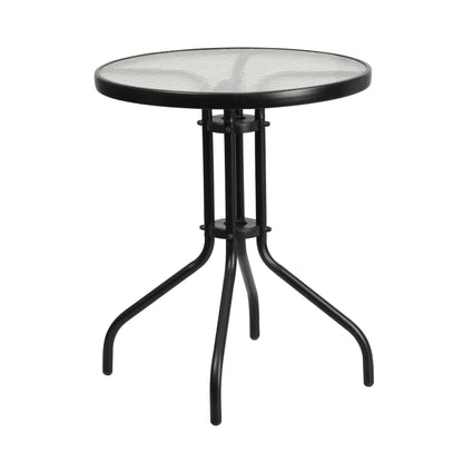 Flash Furniture TLH-0701303C-GY-GG 3 Piece Patio Dining Set - 23.75" Round Glass Table, 2 Gray Flex Stack Chairs - View 7