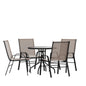 Flash Furniture TLH-0702303C-BN-GG 5 Piece Patio Dining Set - 31.5" Round Glass Table, 4 Brown Flex Stack Chairs - Main view