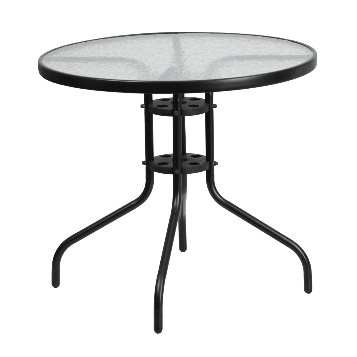 Flash Furniture TLH-0702303C-BN-GG 5 Piece Patio Dining Set - 31.5" Round Glass Table, 4 Brown Flex Stack Chairs - View 7