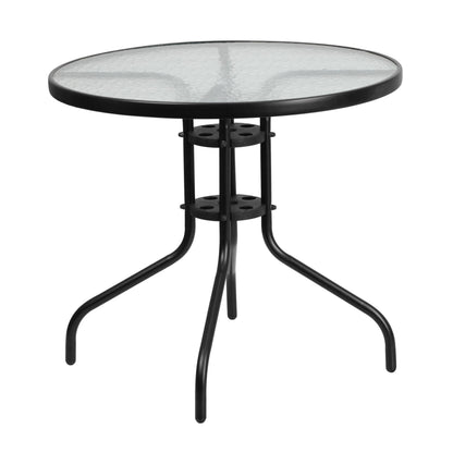 Flash Furniture TLH-0702303C-BN-GG 5 Piece Patio Dining Set - 31.5" Round Glass Table, 4 Brown Flex Stack Chairs - View 7