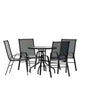 Flash Furniture TLH-0702303C-GG 5 Piece Patio Dining Set - 31.5" Round Glass Table, 4 Black Flex Stack Chairs - Main view