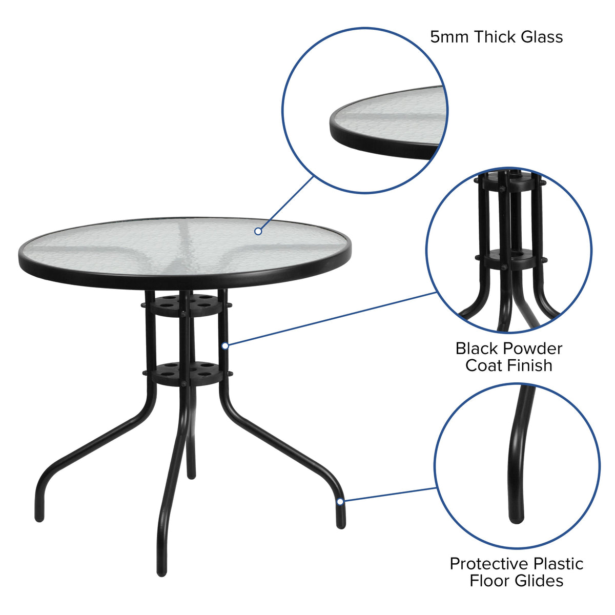 Flash Furniture TLH-0702303C-GG 5 Piece Patio Dining Set - 31.5" Round Glass Table, 4 Black Flex Stack Chairs - View 3