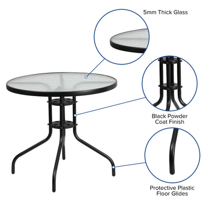 Flash Furniture TLH-0702303C-GG 5 Piece Patio Dining Set - 31.5" Round Glass Table, 4 Black Flex Stack Chairs - View 3