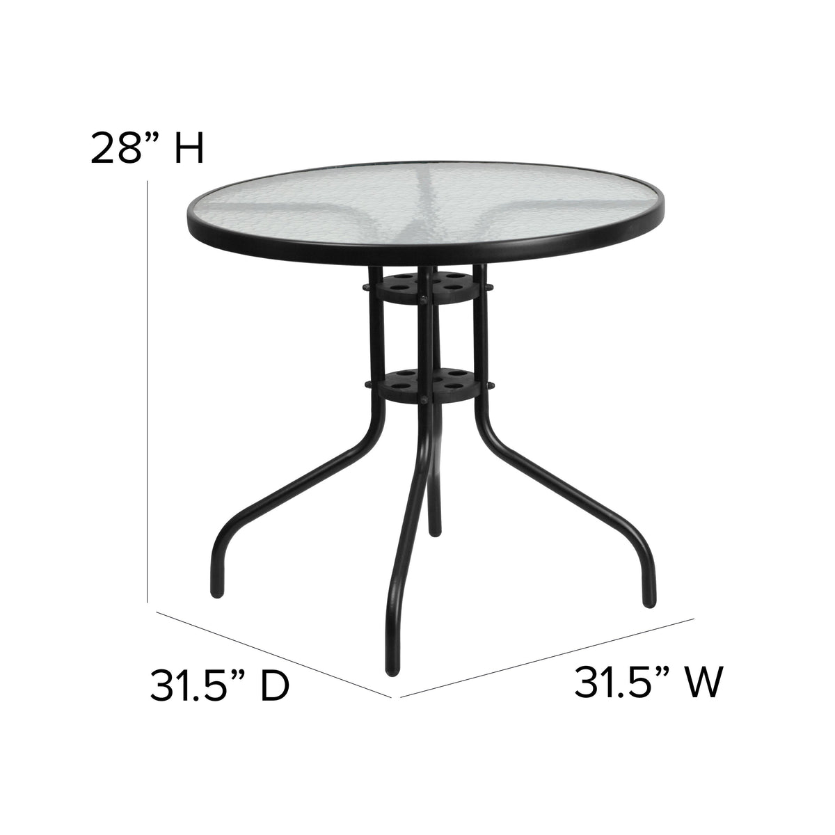 Flash Furniture TLH-0702303C-GG 5 Piece Patio Dining Set - 31.5" Round Glass Table, 4 Black Flex Stack Chairs - View 5