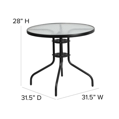 Flash Furniture TLH-0702303C-GG 5 Piece Patio Dining Set - 31.5" Round Glass Table, 4 Black Flex Stack Chairs - View 5