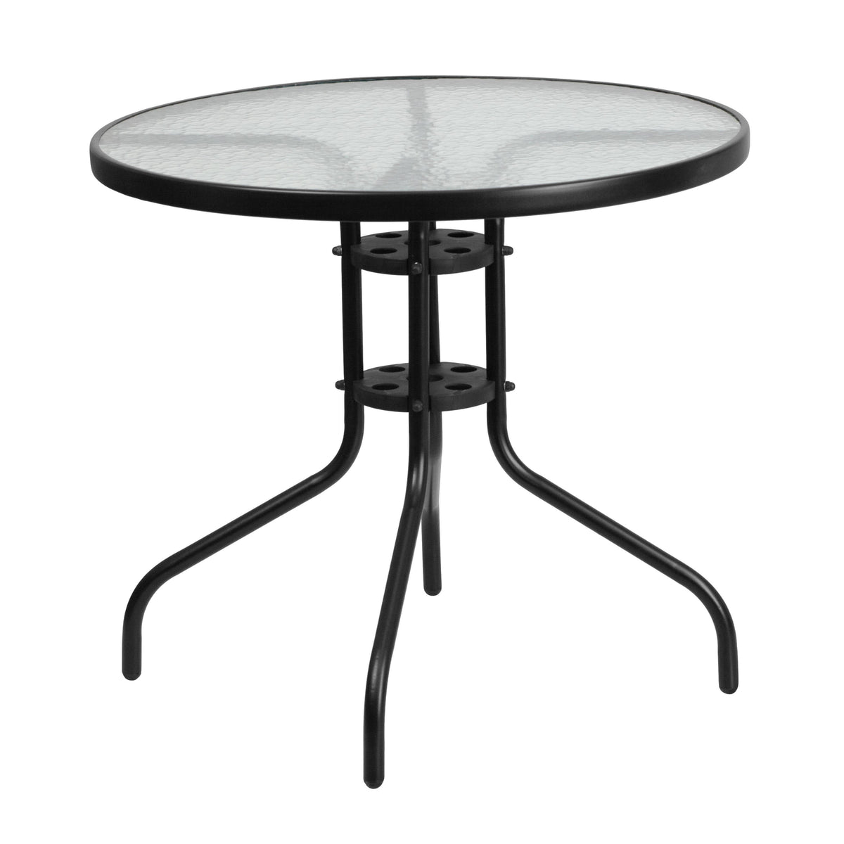 Flash Furniture TLH-0702303C-GG 5 Piece Patio Dining Set - 31.5" Round Glass Table, 4 Black Flex Stack Chairs - View 7