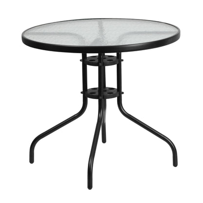 Flash Furniture TLH-0702303C-GG 5 Piece Patio Dining Set - 31.5" Round Glass Table, 4 Black Flex Stack Chairs - View 7