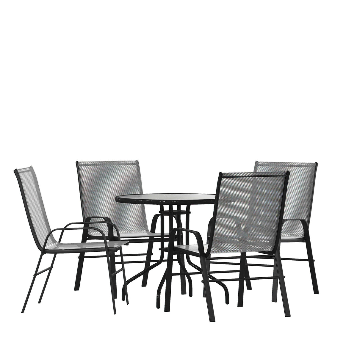 Flash Furniture TLH-0702303C-GY-GG 5 Piece Patio Dining Set - 31.5" Round Glass Table, 4 Gray Flex Stack Chairs - Main view
