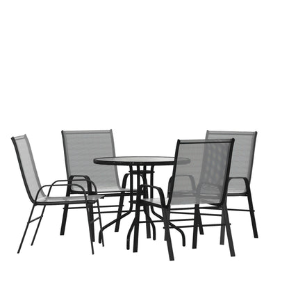 Flash Furniture TLH-0702303C-GY-GG 5 Piece Patio Dining Set - 31.5" Round Glass Table, 4 Gray Flex Stack Chairs - Main view