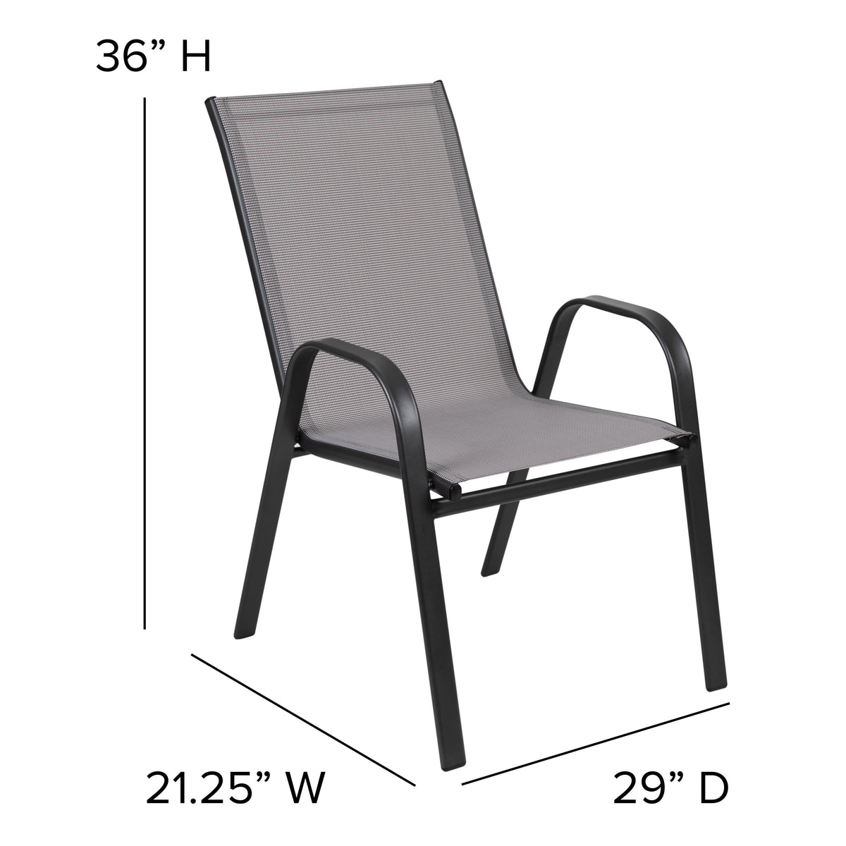 Flash Furniture TLH-0702303C-GY-GG 5 Piece Patio Dining Set - 31.5" Round Glass Table, 4 Gray Flex Stack Chairs - View 6