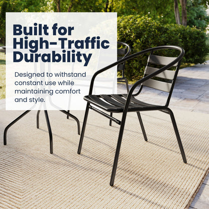 Flash Furniture TLH-071RD-017CBK2-GG 23.75" Round Glass Metal Table with 2 Black Metal Aluminum Slat Stack Chairs - View 4