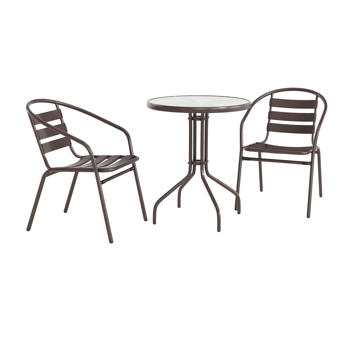 Flash Furniture TLH-071RD-017CBZ2-GG Modern 23.75" Round Glass Framed Glass Table with 2 Bronze Slat Back Chairs - Main view