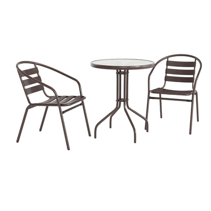 Flash Furniture TLH-071RD-017CBZ2-GG Modern 23.75" Round Glass Framed Glass Table with 2 Bronze Slat Back Chairs - Main view