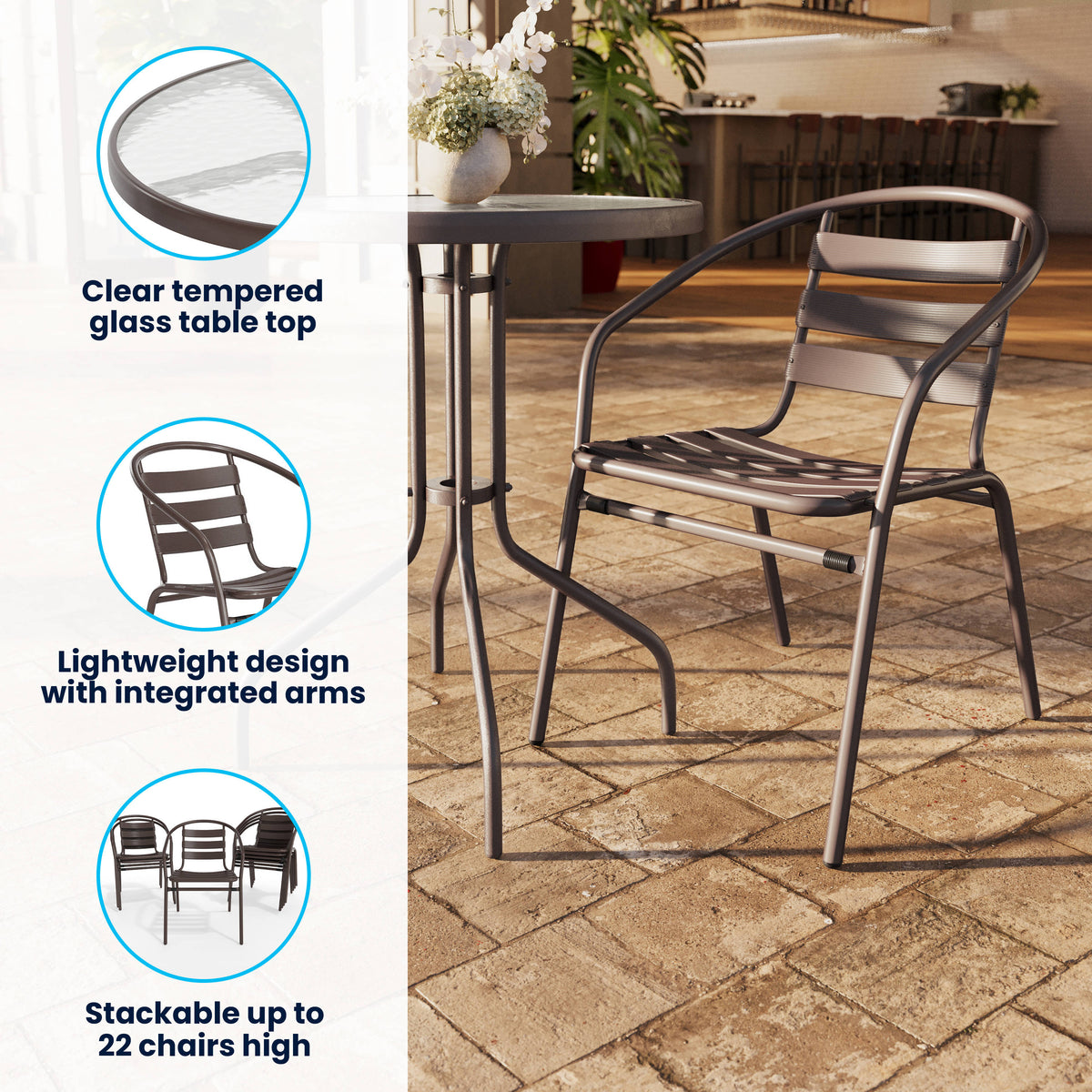Flash Furniture TLH-071RD-017CBZ2-GG Modern 23.75" Round Glass Framed Glass Table with 2 Bronze Slat Back Chairs - View 3