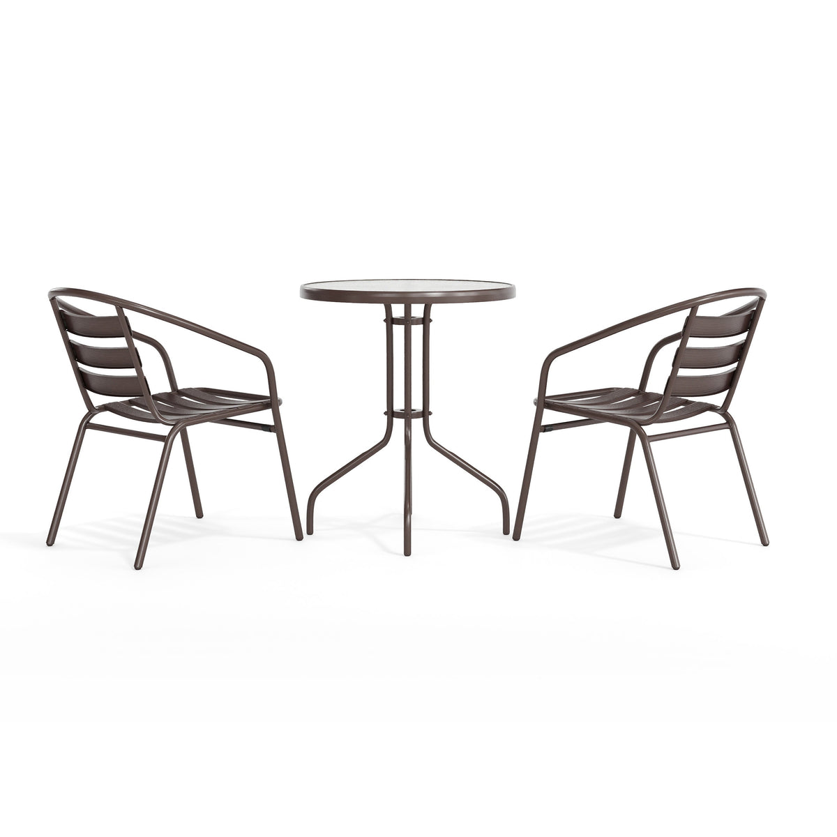 Flash Furniture TLH-071RD-017CBZ2-GG Modern 23.75" Round Glass Framed Glass Table with 2 Bronze Slat Back Chairs - View 9