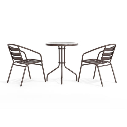 Flash Furniture TLH-071RD-017CBZ2-GG Modern 23.75" Round Glass Framed Glass Table with 2 Bronze Slat Back Chairs - View 9