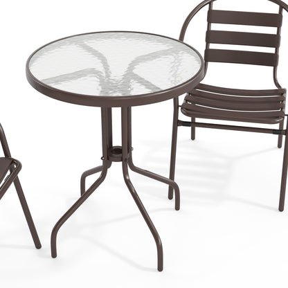 Flash Furniture TLH-071RD-017CBZ2-GG Modern 23.75" Round Glass Framed Glass Table with 2 Bronze Slat Back Chairs - View 10