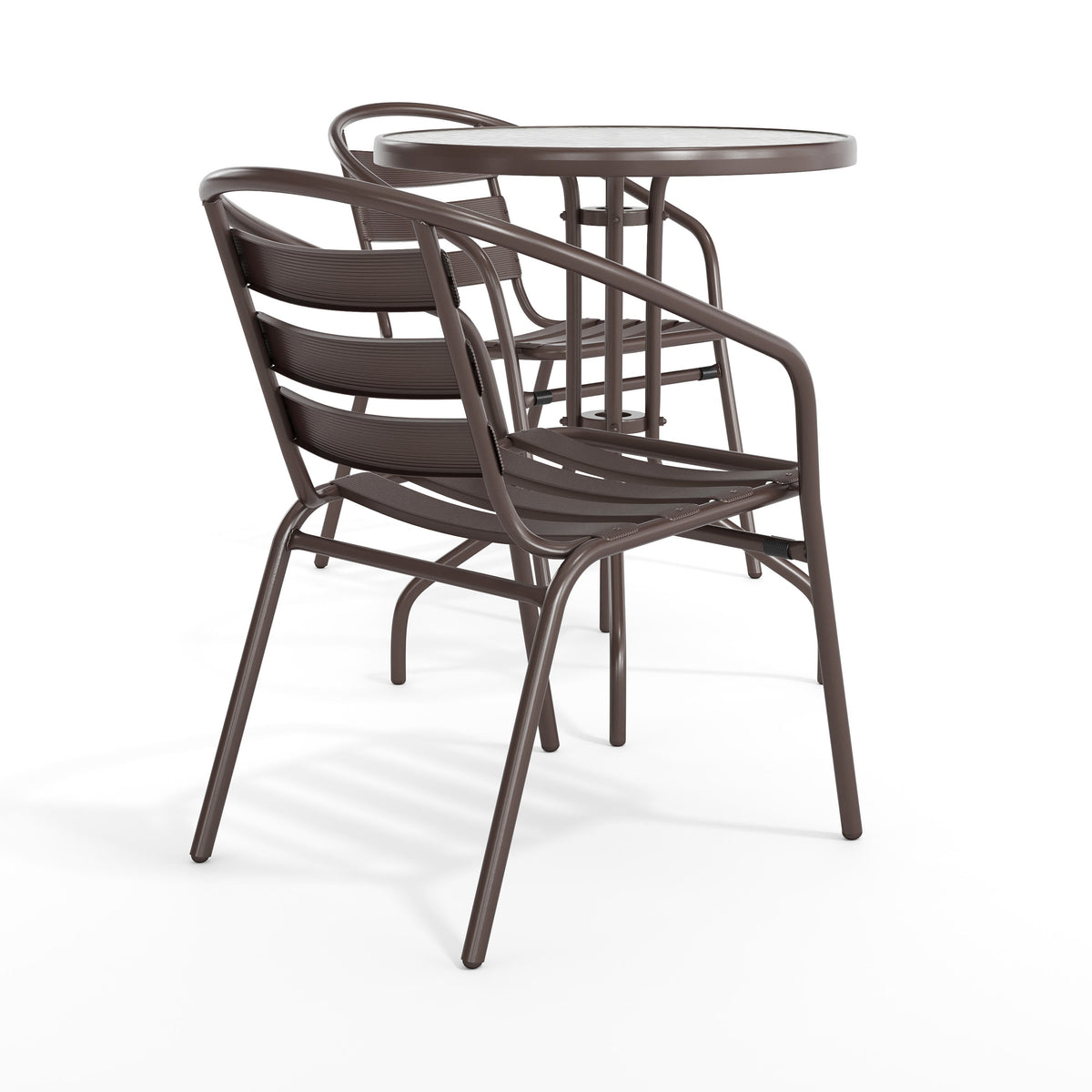Flash Furniture TLH-071RD-017CBZ2-GG Modern 23.75" Round Glass Framed Glass Table with 2 Bronze Slat Back Chairs - View 11