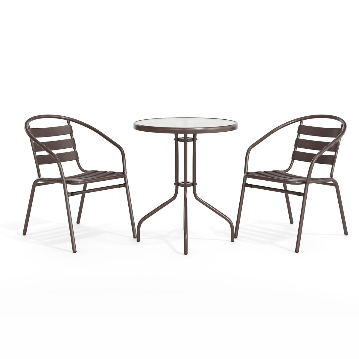 Flash Furniture TLH-071RD-017CBZ2-GG Modern 23.75" Round Glass Framed Glass Table with 2 Bronze Slat Back Chairs - View 12