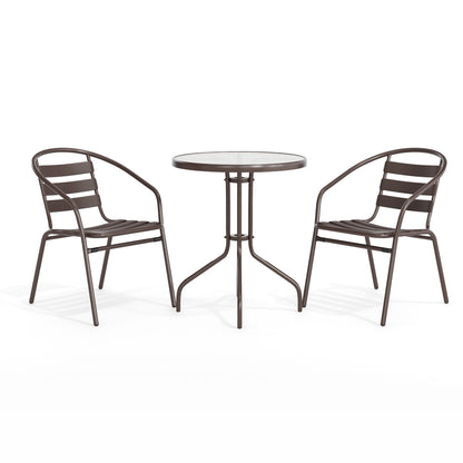 Flash Furniture TLH-071RD-017CBZ2-GG Modern 23.75" Round Glass Framed Glass Table with 2 Bronze Slat Back Chairs - View 12