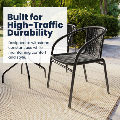 Flash Furniture TLH-071RD-037BK2-GG 23.75" Round Glass Metal Table with 2 Black Rattan Stack Chairs - View 4