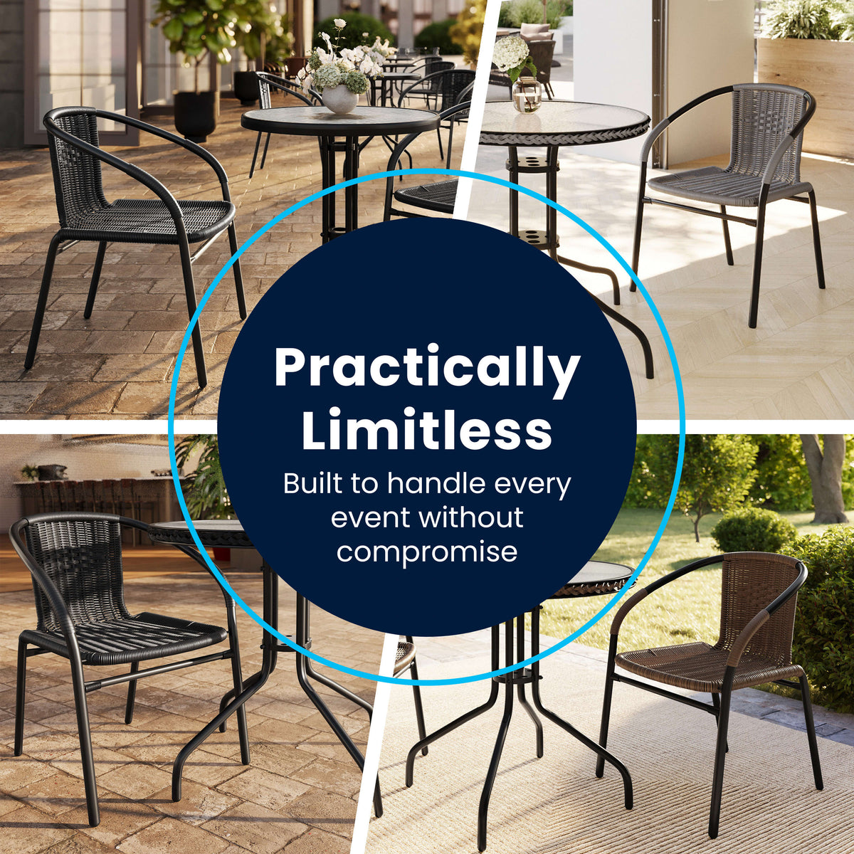 Flash Furniture TLH-071RD-037BK2-GG 23.75" Round Glass Metal Table with 2 Black Rattan Stack Chairs - View 5
