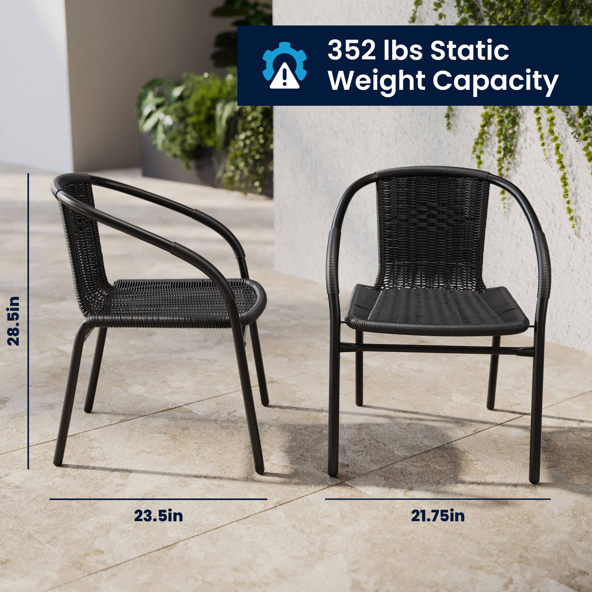 Flash Furniture TLH-071RD-037BK2-GG 23.75" Round Glass Metal Table with 2 Black Rattan Stack Chairs - View 6