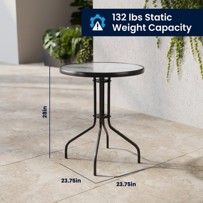 Flash Furniture TLH-071RD-037BK2-GG 23.75" Round Glass Metal Table with 2 Black Rattan Stack Chairs - View 7