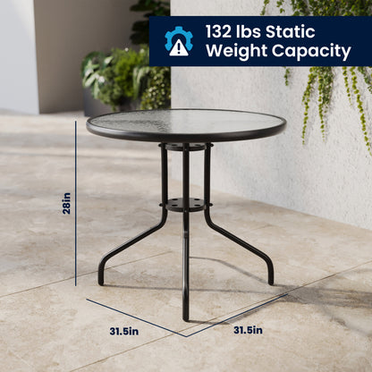 Flash Furniture TLH-072RD-017CBK4-GG 31.5" Round Glass Metal Table with 4 Black Metal Aluminum Slat Stack Chairs - View 7