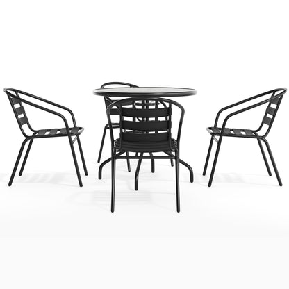 Flash Furniture TLH-072RD-017CBK4-GG 31.5" Round Glass Metal Table with 4 Black Metal Aluminum Slat Stack Chairs - View 9