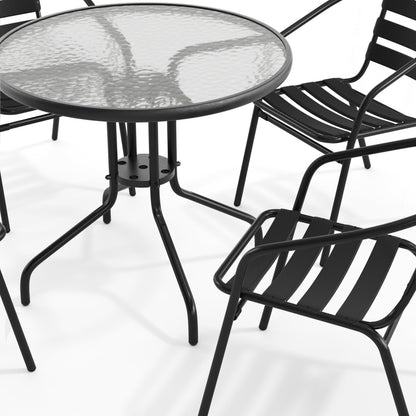 Flash Furniture TLH-072RD-017CBK4-GG 31.5" Round Glass Metal Table with 4 Black Metal Aluminum Slat Stack Chairs - View 10