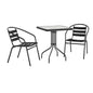 Flash Furniture TLH-0731SQ-017CBK2-GG 23.5" Square Glass Metal Table with 2 Black Metal Aluminum Slat Stack Chairs - Main view