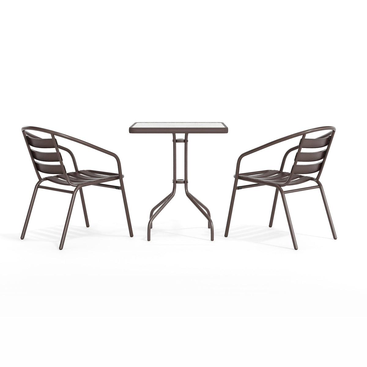 Flash Furniture TLH-0731SQ-017CBZ2-GG Modern 23.5" Square Glass Framed Glass Table with 2 Bronze Slat Back Chairs - View 9