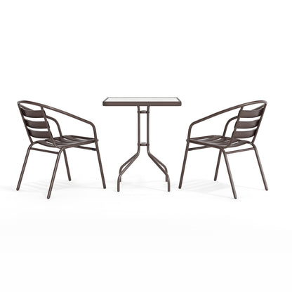 Flash Furniture TLH-0731SQ-017CBZ2-GG Modern 23.5" Square Glass Framed Glass Table with 2 Bronze Slat Back Chairs - View 9