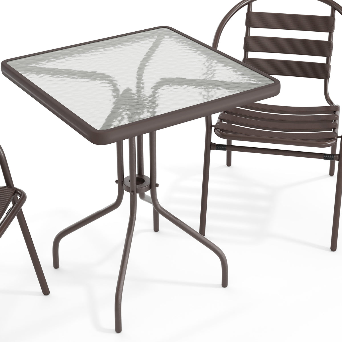 Flash Furniture TLH-0731SQ-017CBZ2-GG Modern 23.5" Square Glass Framed Glass Table with 2 Bronze Slat Back Chairs - View 10