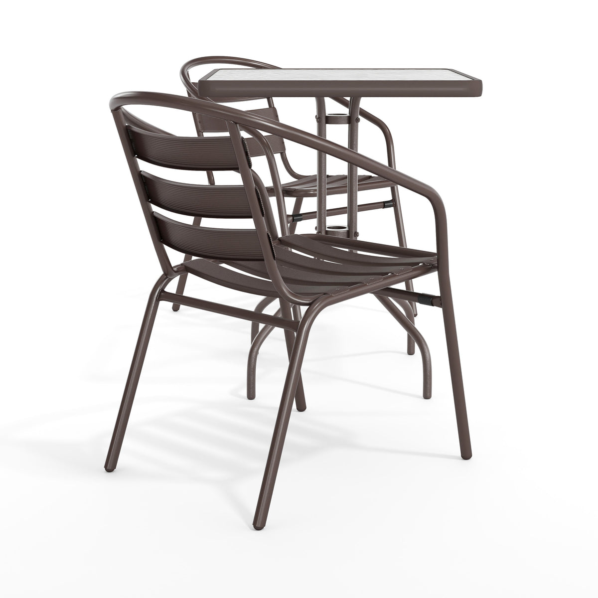 Flash Furniture TLH-0731SQ-017CBZ2-GG Modern 23.5" Square Glass Framed Glass Table with 2 Bronze Slat Back Chairs - View 11