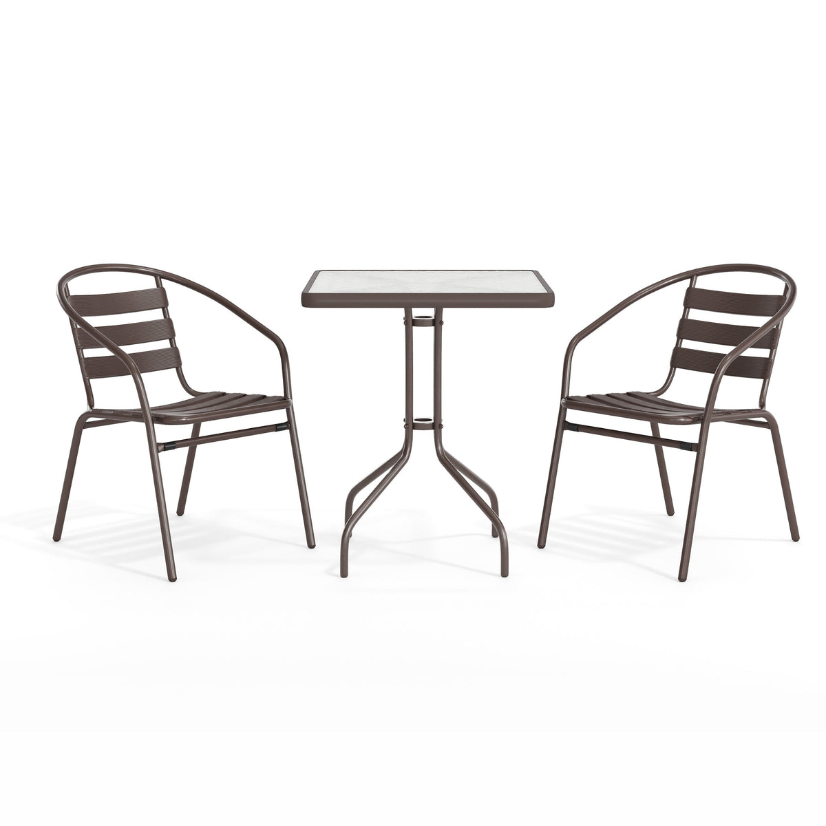 Flash Furniture TLH-0731SQ-017CBZ2-GG Modern 23.5" Square Glass Framed Glass Table with 2 Bronze Slat Back Chairs - View 12