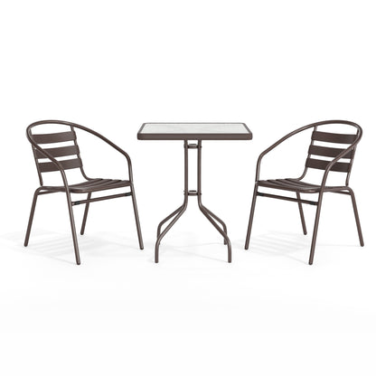 Flash Furniture TLH-0731SQ-017CBZ2-GG Modern 23.5" Square Glass Framed Glass Table with 2 Bronze Slat Back Chairs - View 12