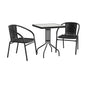 Flash Furniture TLH-0731SQ-037BK2-GG 23.5" Square Glass Metal Table with 2 Black Rattan Stack Chairs - Main view