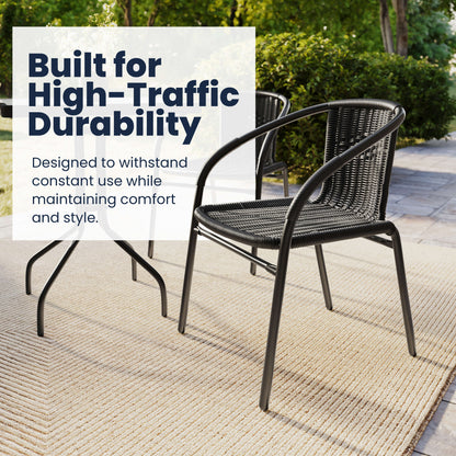 Flash Furniture TLH-0731SQ-037BK2-GG 23.5" Square Glass Metal Table with 2 Black Rattan Stack Chairs - View 4