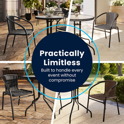 Flash Furniture TLH-0731SQ-037BK2-GG 23.5" Square Glass Metal Table with 2 Black Rattan Stack Chairs - View 5