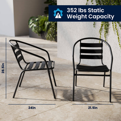 Flash Furniture TLH-0732SQ-017CBK4-GG 31.5" Square Glass Metal Table with 4 Black Metal Aluminum Slat Stack Chairs - View 6