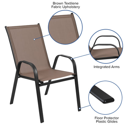 Flash Furniture TLH-073A1303C-BN-GG 3 Piece Patio Dining Set - 23.5" Square Glass Table, 2 Brown Flex Stack Chairs - View 4