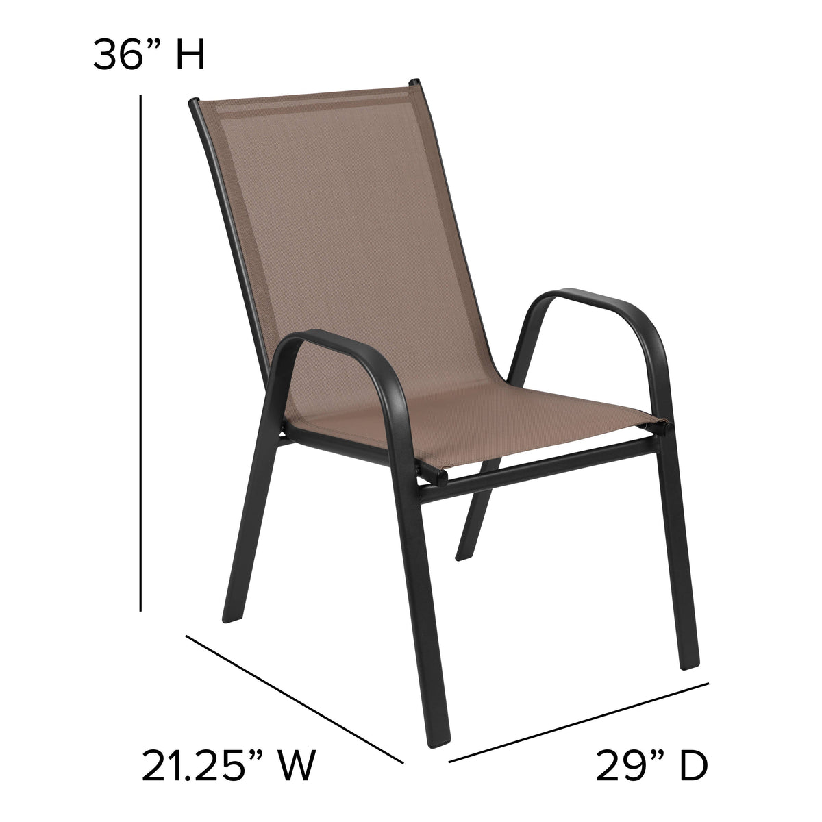 Flash Furniture TLH-073A1303C-BN-GG 3 Piece Patio Dining Set - 23.5" Square Glass Table, 2 Brown Flex Stack Chairs - View 6