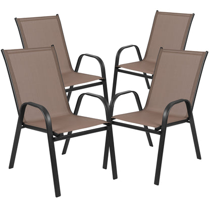 Flash Furniture TLH-073A1303C-BN-GG 3 Piece Patio Dining Set - 23.5" Square Glass Table, 2 Brown Flex Stack Chairs - View 8
