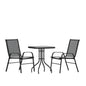 Flash Furniture TLH-073A1303C-GG 3 Piece Patio Dining Set - 23.5" Square Glass Table, 2 Black Flex Stack Chairs - Main view
