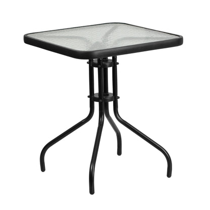 Flash Furniture TLH-073A1303C-GY-GG 3 Piece Patio Dining Set - 23.5" Square Glass Table, 2 Gray Flex Stack Chairs - View 7