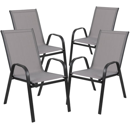 Flash Furniture TLH-073A1303C-GY-GG 3 Piece Patio Dining Set - 23.5" Square Glass Table, 2 Gray Flex Stack Chairs - View 8