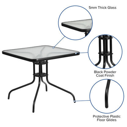 Flash Furniture TLH-073A2303C-BN-GG 5 Piece Patio Dining Set - 31.5" Square Glass Table, 4 Brown Flex Stack Chairs - View 3